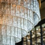 Bark 7 Ring Round Ceiling Chandelier Pendant Light In Brass And Amber Glass