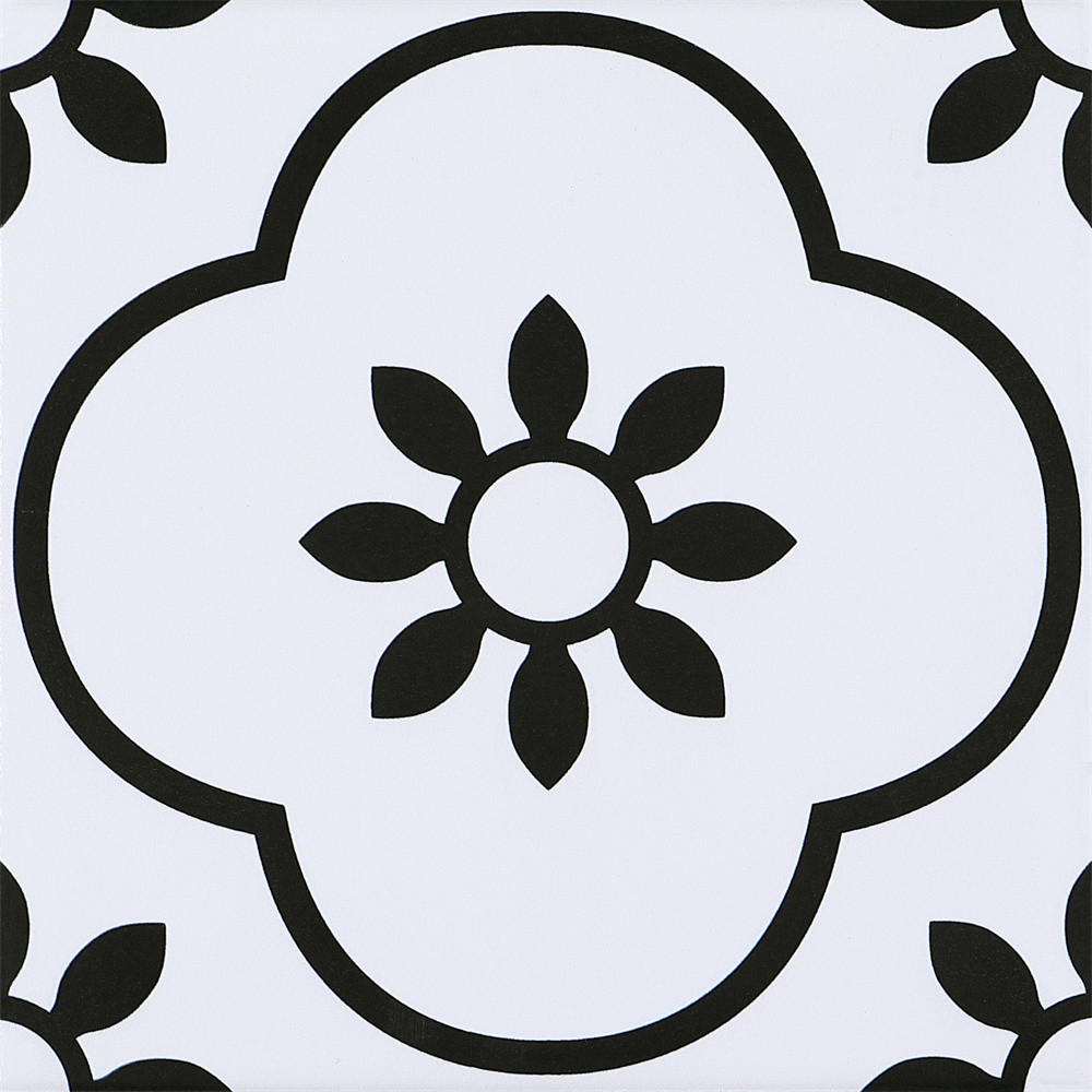 Firebrick And Non-Slip Black And White Floral Ceramic Rustic Tile For Restaurant And Living Room 4 Styles