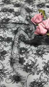 China Leafy BLack Lace Durable And Elegant Embroidery Luxary Flower 100% Knit Embroidery Fabric Lace Fabric Wedding Birthday Occasion Beautiful Dress factory