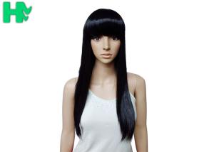 China Soft Long High Temperature Fiber Black Hair Wigs With Bangs 16 Inches factory