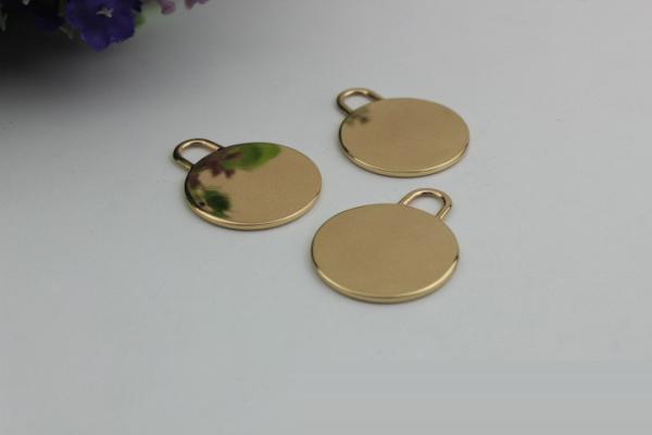Excellent quality zinc alloy light gold small flat round shape metal label plate