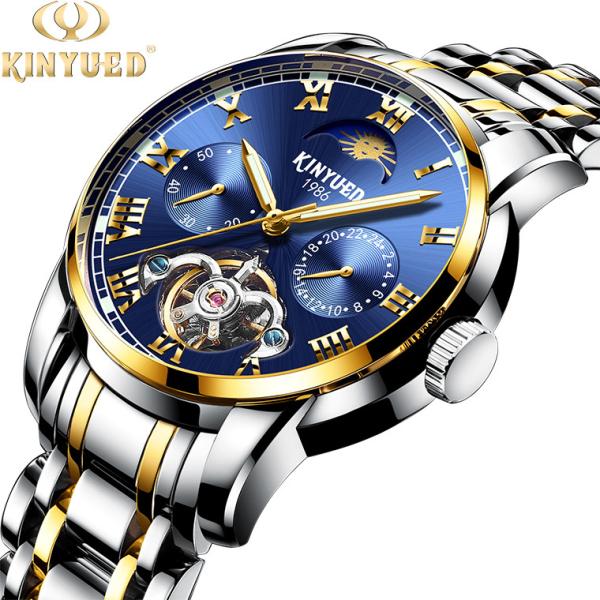 KINYUED stainless steel waterproof automatic mechanical watch luminous mens