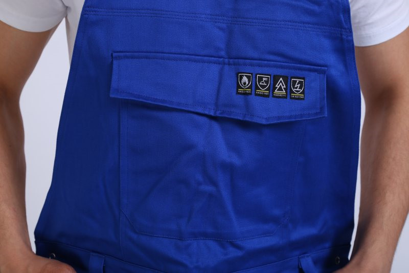 79% Cotton Blue Fr Coverall Bibs , 20% Polyester Chemical Protective Suit