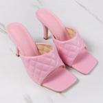 BS109 Women'S Shoes Candy Color Fashion High Heels Square Plaid Spring And