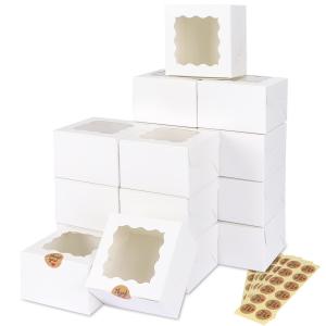 China Small Treats White Bakery Cookie Boxes with Window 4x4x2.5 Inches Customized Packaging factory