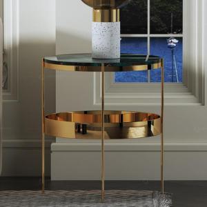 China Black Glass Stainless Steel Side Tables Double Layer Mirror Gold Frame Small Size factory