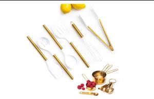 China White and Gold silicone kitchen utensil sets gold utensil holder factory