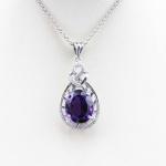 Sterling Silver 10x12mm Oval Amethyst Cubic Zircon Pendant (PSJ0376)