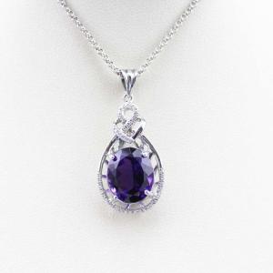 China Sterling Silver 10x12mm Oval Amethyst Cubic Zircon Pendant (PSJ0376) factory
