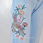 Fashion Embroidered Ladies Straight Leg Jeans / Denim Jeggings Mid Waist Type