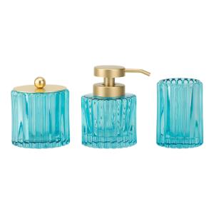 China Blue Glass Modern Bathroom Accessories Round Shape With vertical Stripe Bathroom Soap Dispenser factory