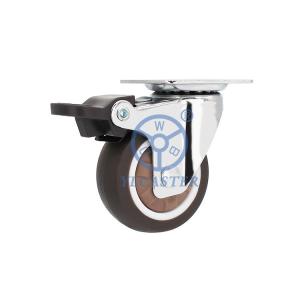 China Brown Thermoplastic Rubber Caster Wheels Single Lock 2 Inch Soft Wheel For Cosmetics Store Shelves factory