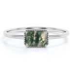 Vintage S925 Sterling Silver Rose Gold Plated Jewelry Green Moss Agate Raw Ring