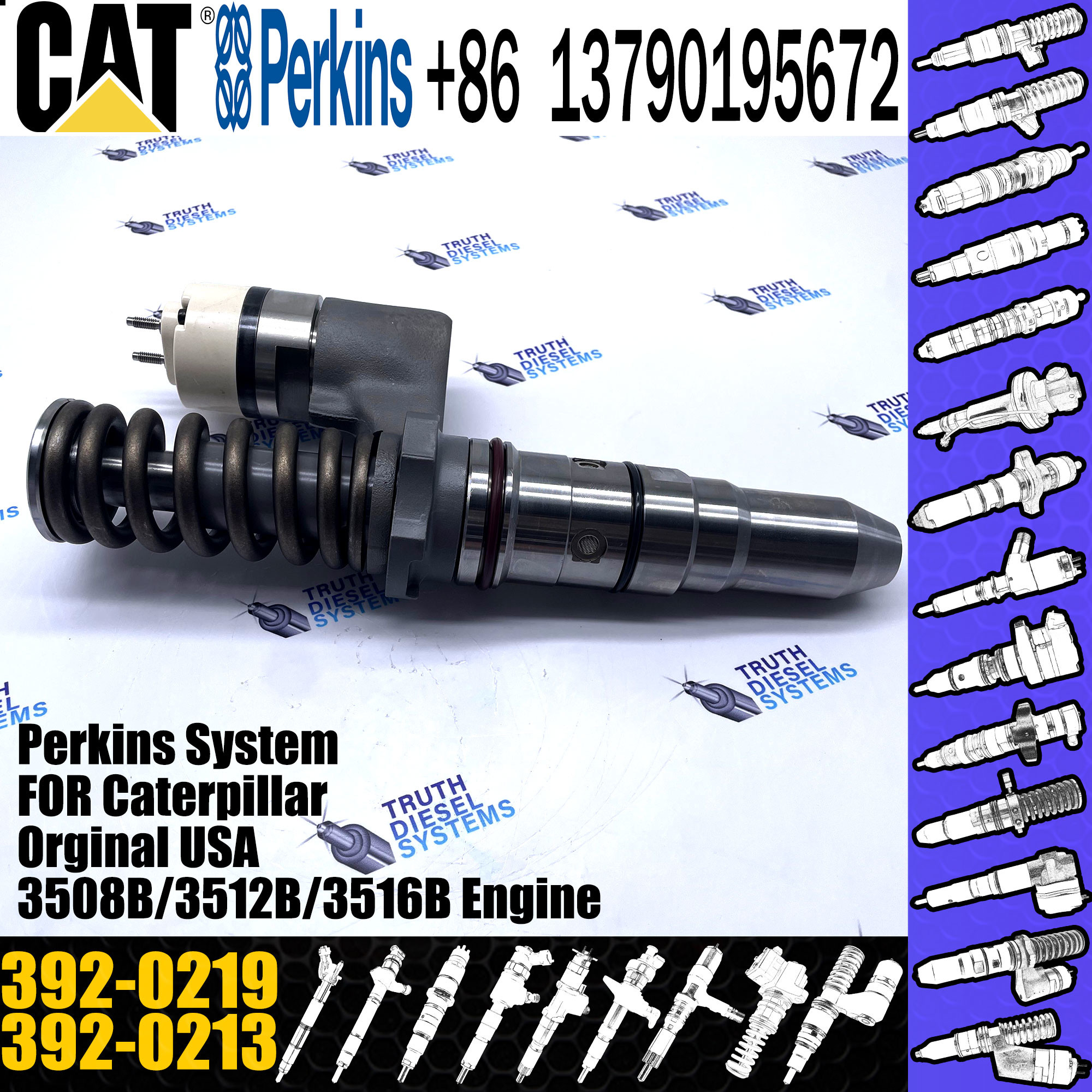 Huida 3508C/3512C/3516C engine fuel injector 392-0213 392-0216 392-0219 with genuine packing