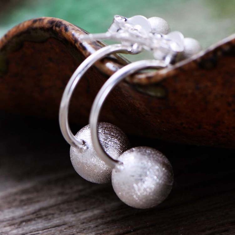 Womens Double Sterling Silver Beads Hoop Earrings (XH051332W)