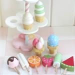 Realistic Simulation Wooden Magnetic Ice Cream Toy With Display Stand