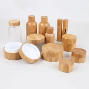 China 47mm 35ml Refillable Cosmetic Packaging Jars With Bamboo Lids 28/400 factory