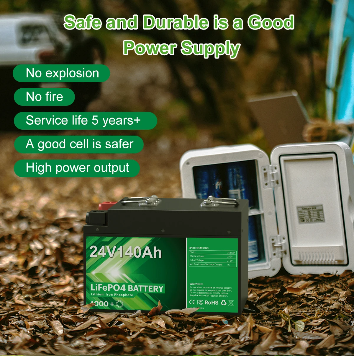 24V 140Ah 100Ah LiFePO4 Battery Pack 25.6V 4000 Cycle Built-In BMS Grade A Cells Rechargeable Lithium Battery