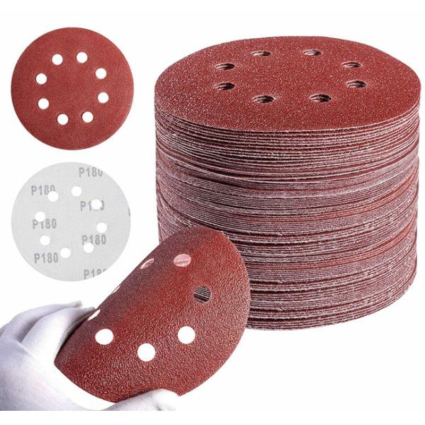 China Red Aluminum Oxide Hook And Loop Sanding Discs 80pcs Mix Grits Sandpaper Discs factory