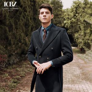 China Navy Blue Men's Long Wool Windbreaker Jacket Coat for Business Slim and Handsome Look factory