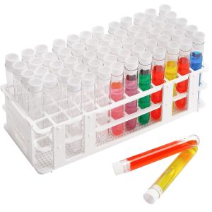 Plastic Test Tubes With Rack And Caps, 16 X 100mm With Holder For Scientific Experiments, Beads Liquid