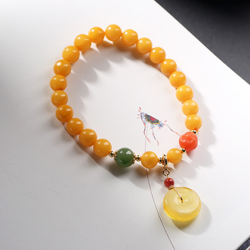 Fengshui Jewelry Bracelets Pendent Necklace Beads Muslim Chanting Beads Natural High-Quality Amber Bracelet 12mm Translucent Lucky Bracelet To Give To