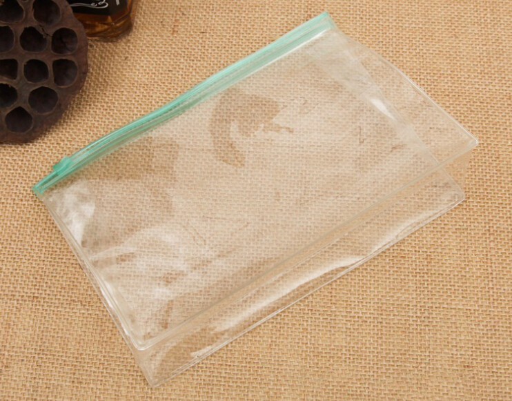 Clear Plastic PVC Zipper Bag / Sewing Green Zippered Cosmetic Bag