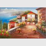 Mediterranean Sea Oil Painting Impression Coastline Landscape Painting for Decor
