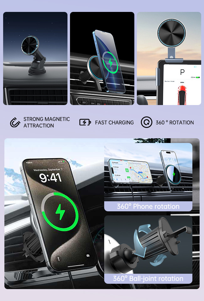 Innovative Magsafe Wireless Charger Car Phone Holder With Strong Magnetism And Running Light Character Customization