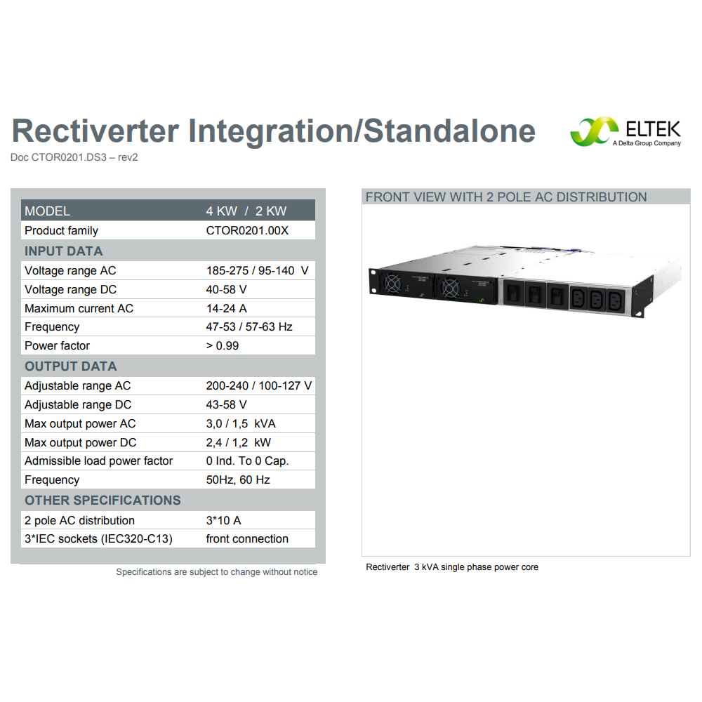 3kVA 1phase 48VDC Eltek Rectiverter 1U DC Power System For Telecom 4G Railway Power Utilities