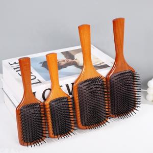China Customized Logo Wooden Square Paddle Hair Brush With 100% Beechwood factory