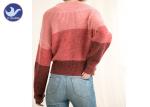 Sexy Off Shoulder Womens Knit Pullover Sweater , Pink Stripes Winter Knitted