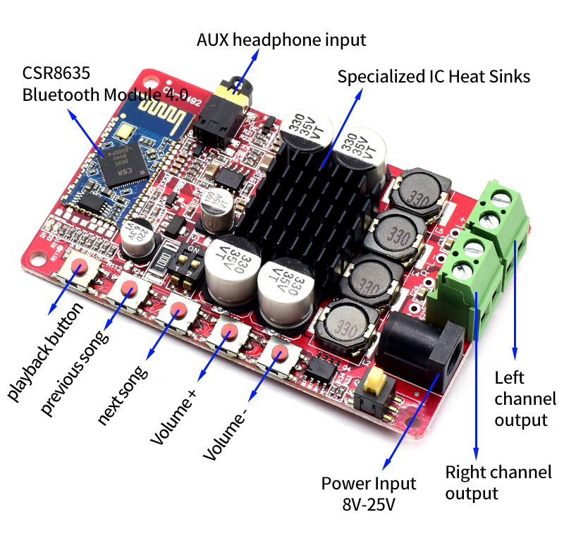 CA-7492 TDA7492P 5.0 BT 50W*2 Linear Home Amplifier Board Wireless Digital Audio Receiver Module for DIY Electronics