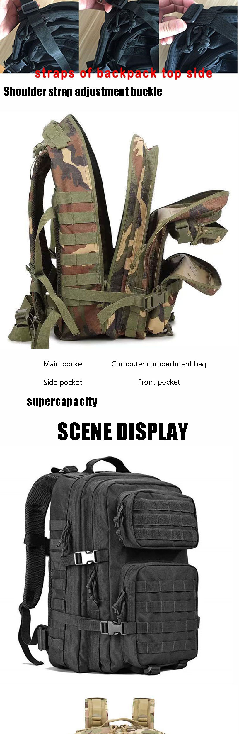 Sympathybag Wild Jungle Outdoor Hiking 36L Backpack Double Shoulder Rucksack Large Capacity Multifunctional Bag