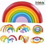Baby 15cm Bridge Wooden Building Blocks Toy Nesting Rainbow Block Set