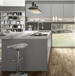 Modern Counter Kitchen Cabinets Built In Handle Grey Plywood PET Door Panel