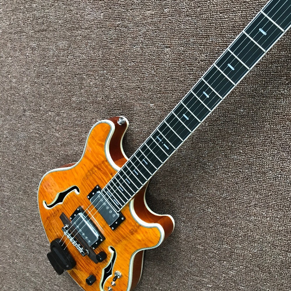 F Hole Hollow Body Electric Guitar with Ebony Fingerboard Chrome Hardware free shipping