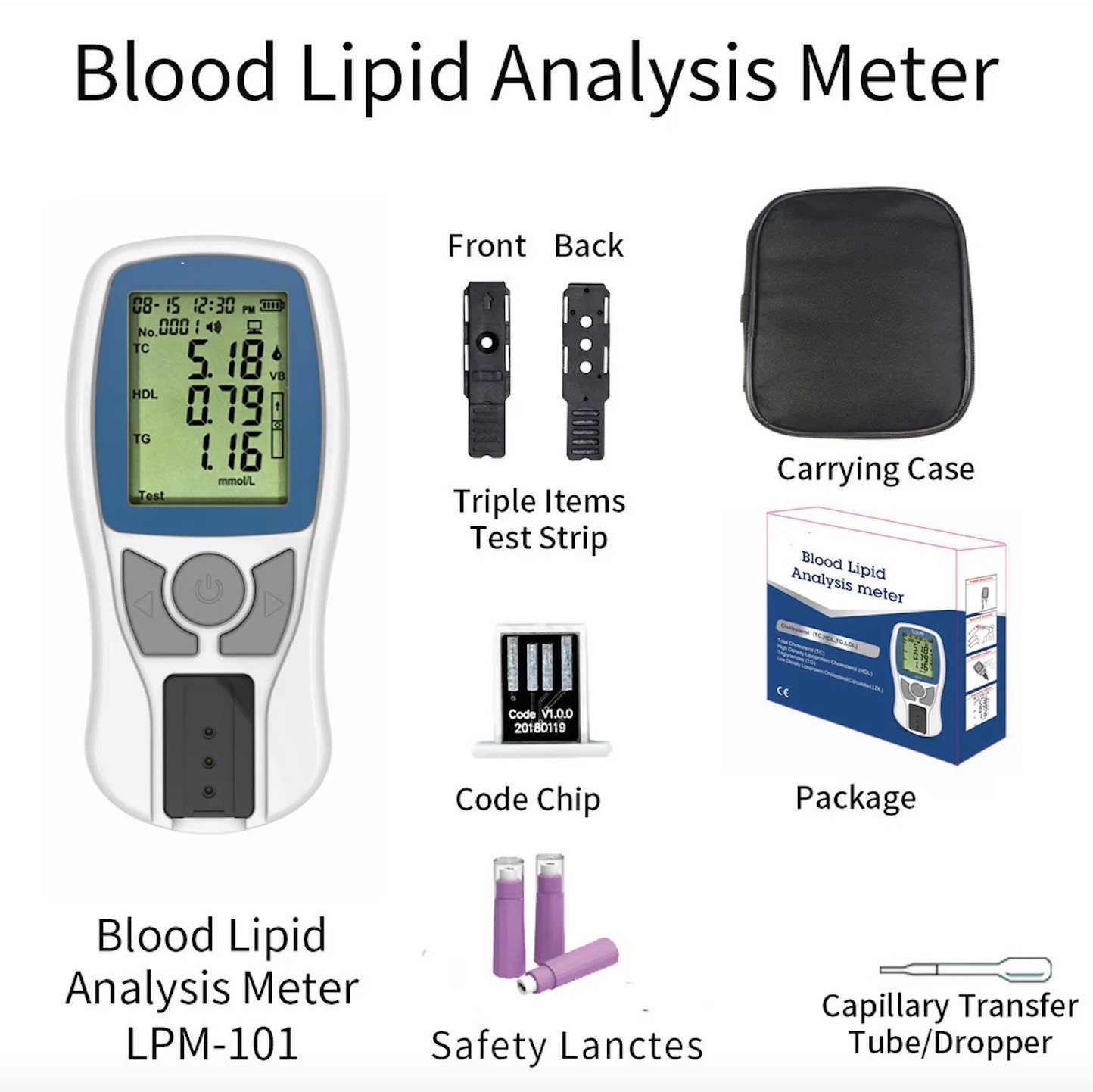 Fast And Convenient LPM-102 Blood Lipid Test Meter 500 Records
