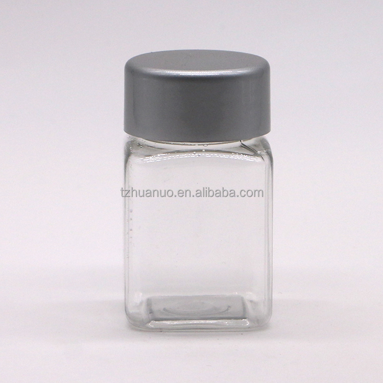 Clear Square Shape 30mL PET Plastic Bottle for Medicine Supplement Storage Supplement