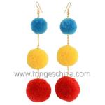 Fashion Bohemian Colorful Pom Pom Long Drop Earrings For Women Party Jewelry