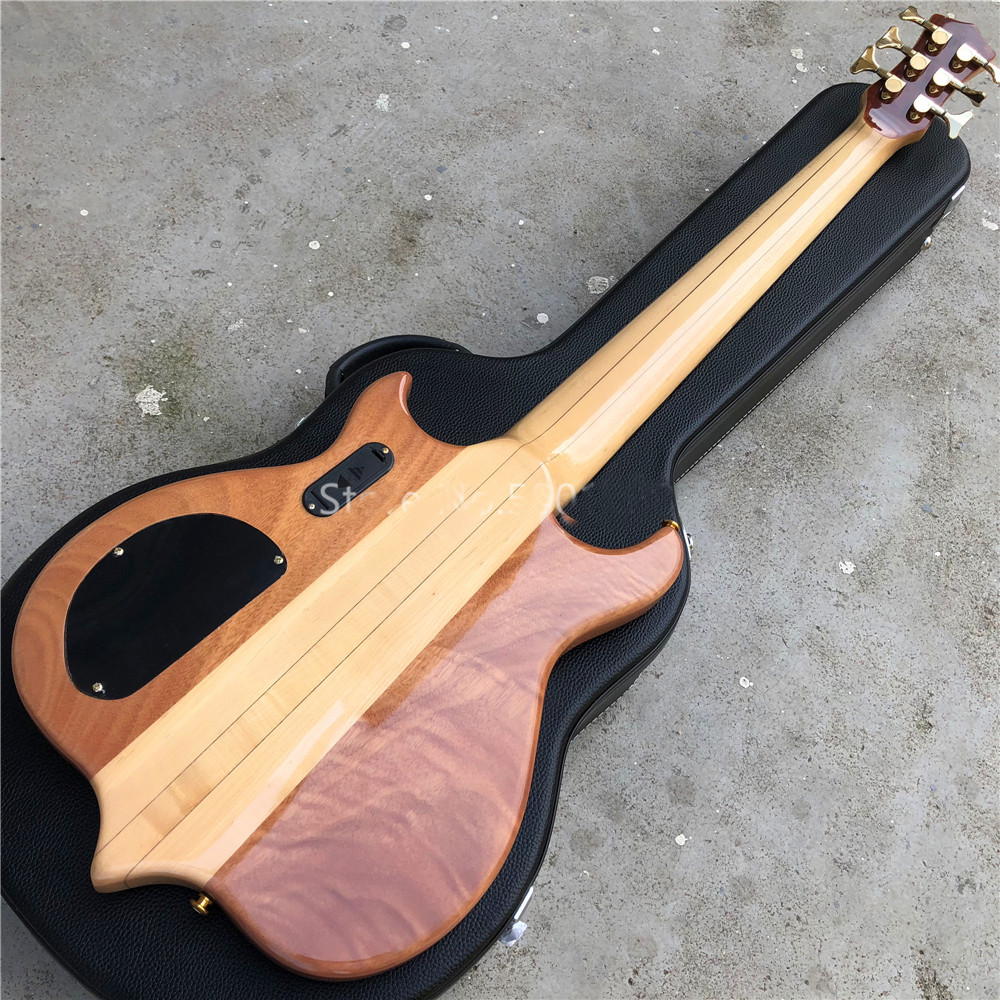 6 String Electric Bass Guitar with Win Red burst Maple top Ebony Fingerboard Active pickups Bass Neck through body