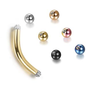 16G Polished Titanium Eyebrow Jewelry Gemmed Rail Eyebrow Clicker