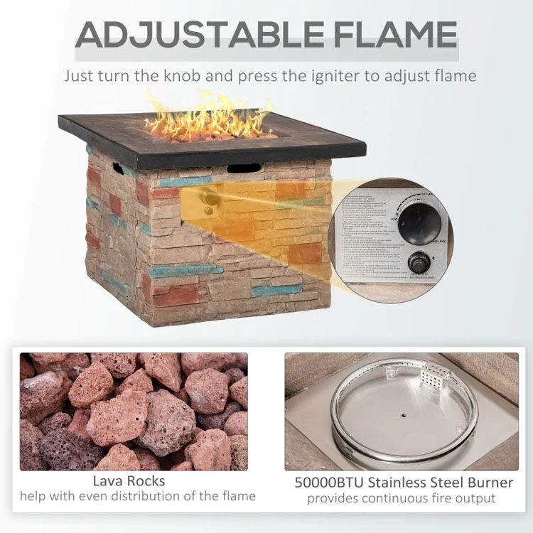 Outdoor Backyard Patio Garden Camping Propane Gas Fire Pit Table with Faux Ledge Stone
