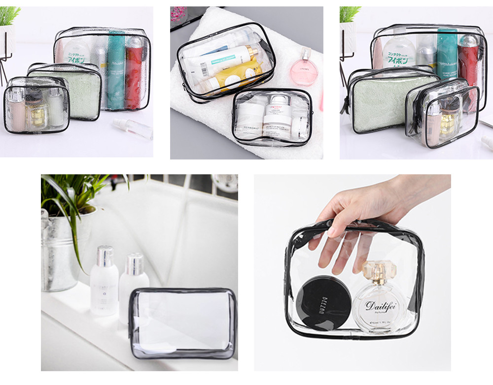 4 Pcs Waterproof PVC Zippered Toiletry Carry Portable Makeup Organizer Bag