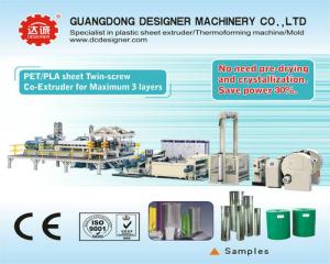 China PET/PLA 3 layer sheet twin screw co extrusion machine and max output PET/PLA 750Kgs/h factory