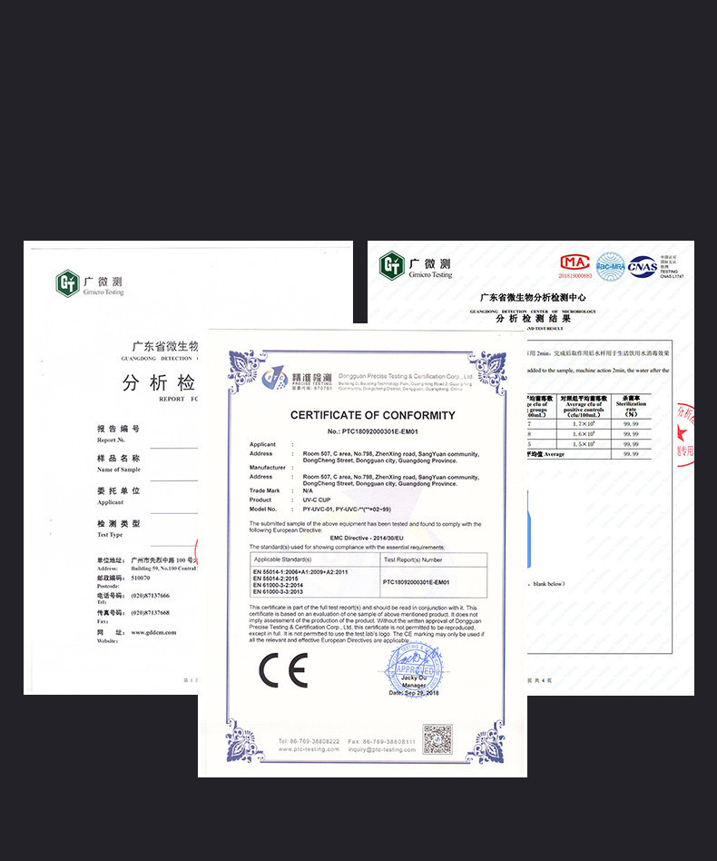 Food Sterilizer Ultraviolet Radiation Lamp UVC LED 270~285nm Transparent FDA / BPA Free