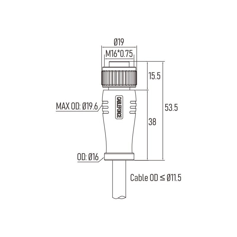 Waterproof M16 4 Pin Connector Female Contacts Molded 0.5m Pur 4x16awg Cable Ip67 / Ip68