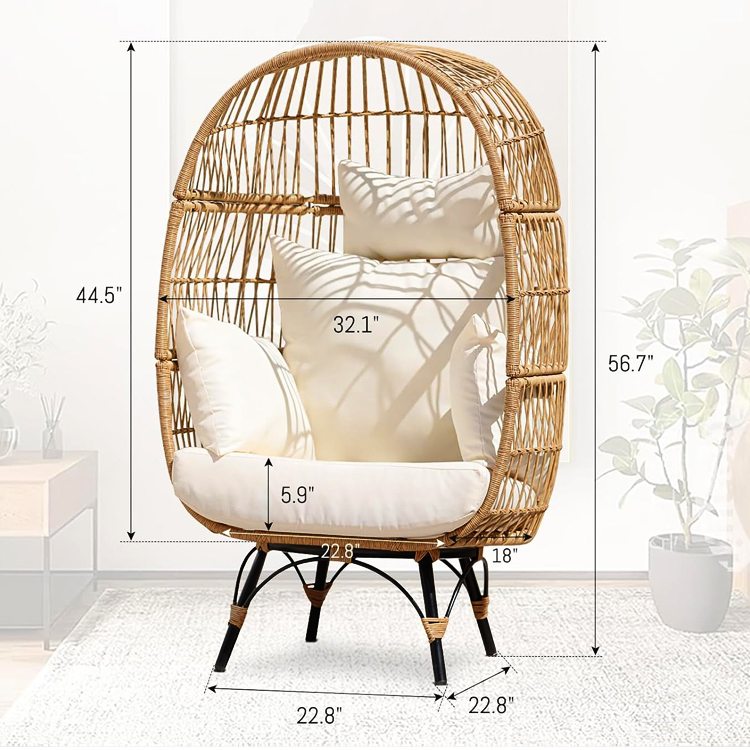 Outdoor Iron Frame Wicker Rattan Round Bird Nest Swing Egg Chair for Courtyard Garden