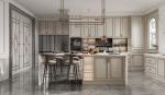 Chic Elegant Beige Modern Kitchen Cabinet With Opulent White Marble Stainless