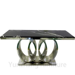 China Modern Style Rectangle Marble Dining Table White Table And Gold Trestle Base factory